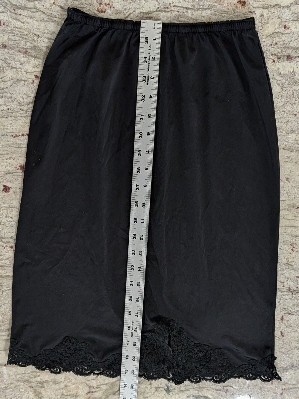 Vintage Half Slip Kayser 100% Nylon Black Skirt Lace Trim Size Small Made In USA
